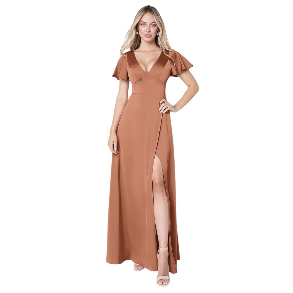 AZAZIE LANI SZ 16 Stretch
Bronzer A-Line Flounce Sleeve Stretch Satin Dress